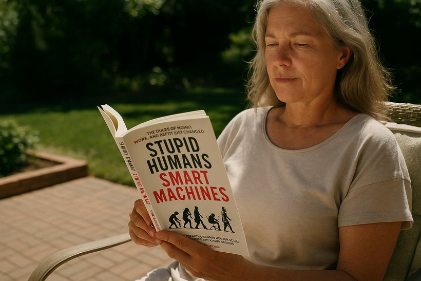 Reader with the book on a yacht